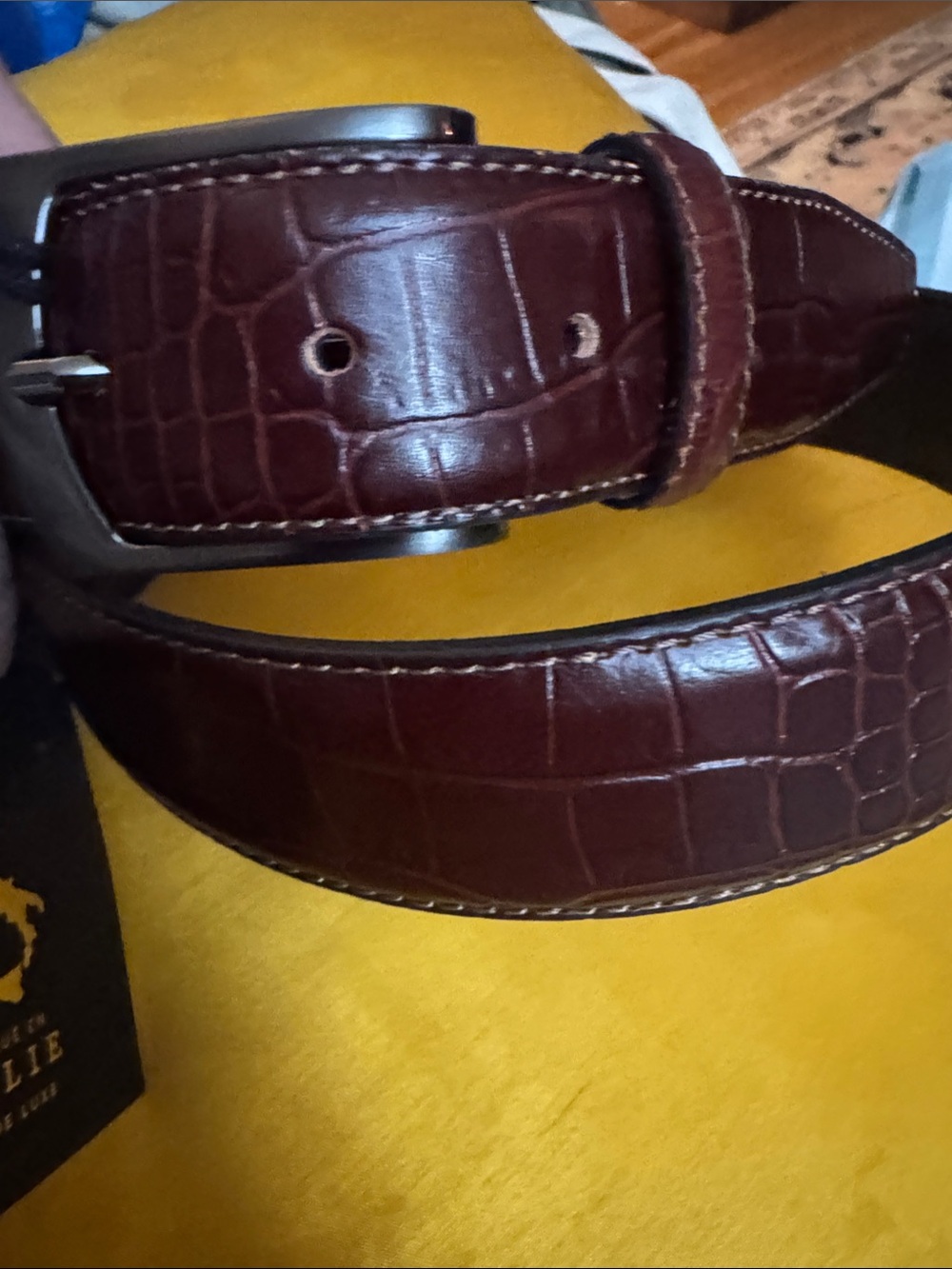 Italian-Made Dark Brown Croc-Embossed Leather Belt with Matte Buckle